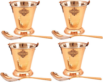 

IndianArtVilla Set of 4 Steel Copper Buckets & 4 Spoons Pot 1.2 L(Steel, Copper), Brown;steel