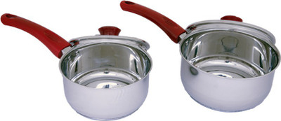 

Uniqraft Red Sauce Pan 16 cm diameter with Lid(Stainless Steel, Non-stick, Induction Bottom), Red;silver