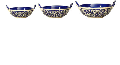 

Caffeine Serving Ceramic in Blue Mughal (Set of 3) Kadhai 20 cm(Ceramic, Non-stick)