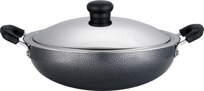 

Vijayalakshmi Kadhai 21 cm with Lid(Aluminium, Non-stick), Grey