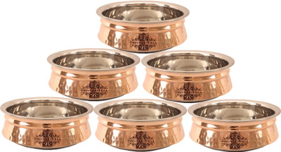 

IndianArtVilla Set of 6 Steel Copper serving Handi Each 900 ML, Tableware Handi 1 L(Steel, Copper, Induction Bottom), Brown;silver
