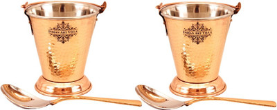 

IndianArtVilla Set of 2 Steel Copper Buckets with 2 Spoons Pot 0.6 L(Steel, Copper), Brown;steel