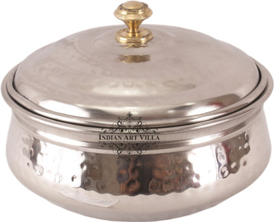 

IndianArtVilla Double Layer Steel Serving Handi Bowl with Lid, Serveware Tableware, Diameter 20 cm Handi 1500 ml with Lid(Steel)