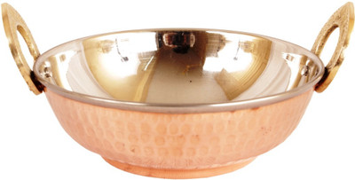 

IndianArtVilla Handmade High Quality Steel Copper Kadhai,700 ml|Serving Karahi 18 cm Kadhai 18 cm(Copper), Brown