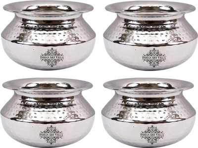 IndianArtVilla Set of 4 Steel Punjabi Handi Handi 2.6 L(Steel), Silver