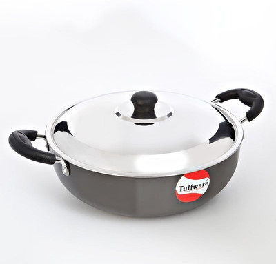 

Tuffware Hard Anodised Deep Kadai with Lid Kadhai 0 cm(Hard Anodised), Black