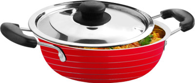 

CookAid Stainless Steel with Lid Kadhai 0 cm with Lid(Stainless Steel), Red