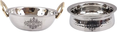 IndianArtVilla Stainless Steel Set of 1 Kadhai Karahi Kadai 350 ML with 1 Handi Serving Bowl 350 ML - Serving Dishes Indian Food Dal Curry Home Hotel Restaurant Tableware Kadhai 13.2 cm diameter 1 L capacity(Stainless Steel, Induction Bottom)