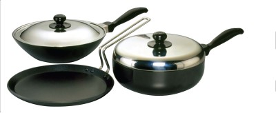 

Hawkins Futura Cookware Set Tawa 22 cm diameter with Lid(Aluminium, Non-stick), Black