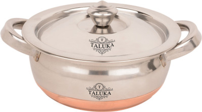 

Taluka (13.5" x 8.5" Inches)Stainless Steel Copper Bottom Belly Handi / Pot Steel Inside Handi 1 L with Lid(Stainless Steel, Copper), Brown;steel