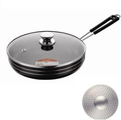 

Bright Home Appliances Fry Pan 25 cm diameter with Lid(Aluminium, Non-stick, Induction Bottom), Black