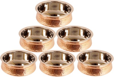 

IndianArtVilla Set of 6 Steel Copper Serving Handi 1350 ML Each,Serving Dishes,Tableware Handi 1 L(Copper), Brown;silver