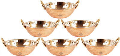 

IndianArtVilla Set of 6 Handmade High Quality Steel Copper Kadhai |Each of 500ml |Serving Indian Food Daal & Curry Kadai Kadhai 15 cm(Copper), Brown;silver