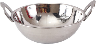

IndianArtVilla Steel Kadhai Double Layer with Embossed Handle|Serving Dishes|Volume 670 ML Kadhai 16 cm(Stainless Steel)