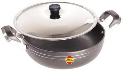 

Black Diamond Non Stick Kadhai with SS Lid 24.5 cm Black Kadhai 24 cm(Stainless Steel, Non-stick), Grey