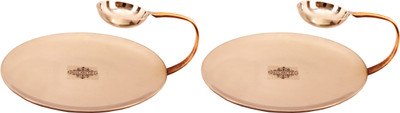 

IndianArtVilla Set of 2 Steel Copper Serving Tawa with Attached Bowl 50 ML Each,Only For Serving Pupose Tawa 22 cm diameter(Steel, Copper), Brown;silver