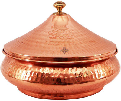 

IndianArtVilla Steel Copper Mughlai Handi With Lid - Restaurant Home Hotel Handi 1.2 L(Steel, Copper), Brown;silver
