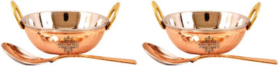 

IndianArtVilla Set of 2 Kadai with Spoon Kadhai 17 cm(Steel, Copper), Brown;steel