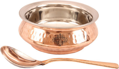 

IndianArtVilla Steel Copper Handi With Spoon Handi 0.3 L(Steel, Copper), Brown;steel