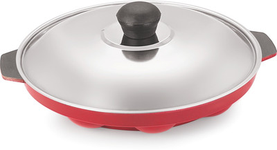 

Marvy 12 cup with Lid Paniarakkal Pan 20 cm diameter with Lid(Aluminium, Non-stick), Red
