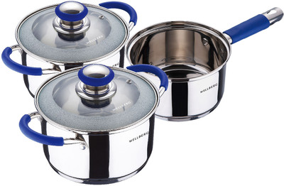 

Wellberg Roma Cookware Set Pot 1 L with Lid(Stainless Steel, Induction Bottom), Blue