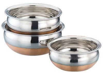 

Lavi Cook & Serve Set Of 3 Copper Bottom Chetty Handi 0.5 L(Stainless Steel, Copper, Non-stick), Multicolor