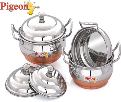 

Pigeon Induction Bottom Cookware Set(Stainless Steel, 3 - Piece), Silver;white
