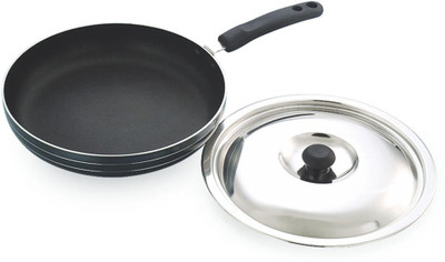 

Coconut Frypan With SS Lid Fry Pan 22 cm diameter with Lid(Aluminium, Non-stick), Black;grey