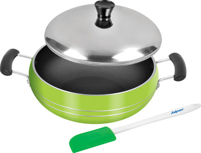 Jaipan Jaipan Kadhai 24 cm with Lid(Aluminium, Non-stick, Induction Bottom), Green