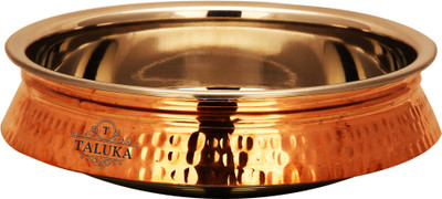 

Taluka (9 x 2 Inches) Hammered Copper Serving Dish Induction Friendly 2500 ML Handi 2.5 L(Copper, Stainless Steel, Induction Bottom), Brown