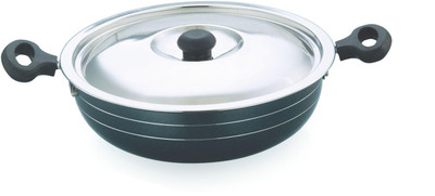 

Coconut Flat Kadhai 26 cm with Lid(Aluminium, Non-stick), Black;grey