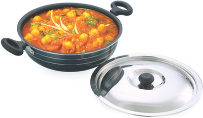 

Coconut Flat Kadai With Lid Kadhai 22 cm with Lid(Aluminium, Non-stick), Grey