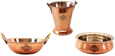 

IndianArtVilla Serving Set Handi 0.95 L(Steel, Copper), Brown;steel