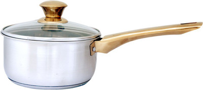 

Uniqraft Non Stick Cookware Pan Sauce Pan 16 cm diameter with Lid(Stainless Steel, Induction Bottom), Gold;silver