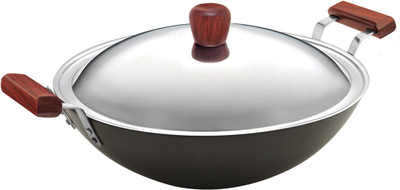 HAWKINS Futura Flat Bottom 5 L with Lid AD50S Kadhai 33 cm diameter with Lid 5 L capacity(Hard Anodised)