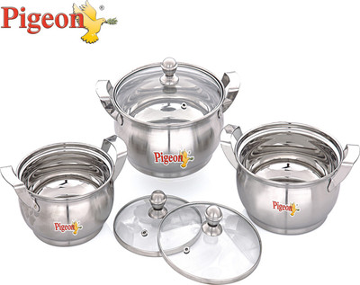 

Pigeon Induction Bottom Cookware Set(Stainless Steel, 3 - Piece), Silver;white