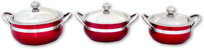 

Uniqraft Red & Sliver Handi 1 L with Lid(Stainless Steel, Non-stick, Induction Bottom), Red;silver