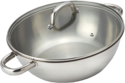 Alda Impact Bonded Stainless Steel Wok Pan with Lid Kadhai(Stainless Steel, Induction Bottom)