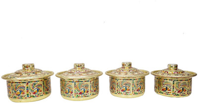 

JK Vallabhdas Meenakari Basri Tope - Set Of 4 Pot 1 L with Lid(Aluminium), Gold