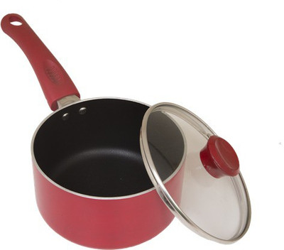 

Uniqraft Red Sauce Sauce Pan 16 cm diameter with Lid(Aluminium, Non-stick, Induction Bottom)