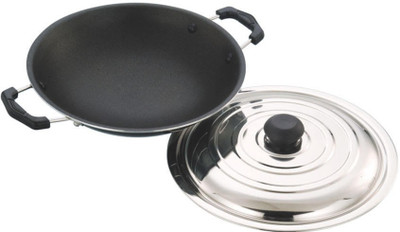 

Coconut Appa Chetty Kadhai 22 cm with Lid(Aluminium, Non-stick), Black;grey
