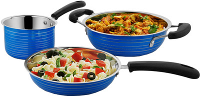 

CookAid Stainless Steel Cookware Set Kadhai 0 cm(Stainless Steel), Blue