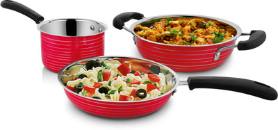 

Cookaid Elite Heavy Red Cookware Set 3 Pcs Sauce Pan 20 cm diameter(Stainless Steel)