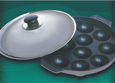 

Elite Appam Paatra 12 Pit Pot 0 L with Lid(Cast Iron, Non-stick), Grey
