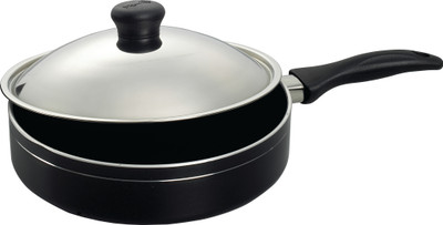 Pigeon Deluxe with Lid Fry Pan 27 cm diameter(Aluminium, Non-stick), Black