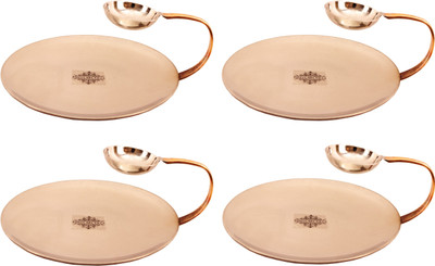 

IndianArtVilla Set of 4 Tawa with Attached Bowl Tawa 22 cm diameter(Steel, Copper), Brown;silver
