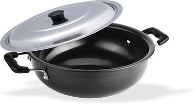 

Sumeet 3mm Hard Anodised With Lid, No. 11 Shallow Deep Kadhai 20 cm with Lid(Hard Anodised, Non-stick), Black