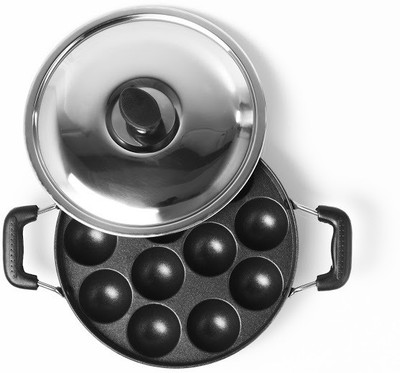 

Sumeet Nonstick 3mm Heavy Appam Patra 12 Pcs With Lid & Handle with Lid(Aluminium, Non-stick), Black;silver