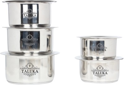 TALUKA Stainless Steel Induction Friendly Topes with Lid Steel Topia 5 PCS COMBO SET Bhaguna Tope Set with Lid 1 L capacity 19 cm diameter(Stainless Steel, Induction Bottom)