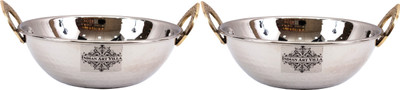 

IndianArtVilla Set of 2 Steel Kadhai Kadhai 17 cm(Steel), Brown;silver